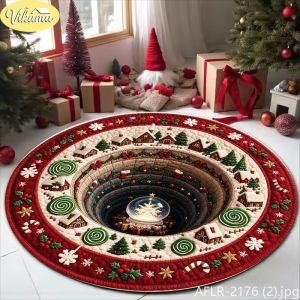 “Deep Pit Illusion” Christmas Town Print Area Rug Soft Non-Slip Living Room Decorative Carpet Xmas Home Decor Holiday Gift