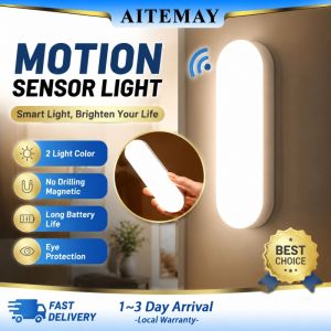 【Local Stock】Aitemay 2pcs USB Rechargeable LED Induction Light with Motion Sensor - Wireless Cabinet Night Light 3-Color Adjustable for Stairs Closets Kitchen