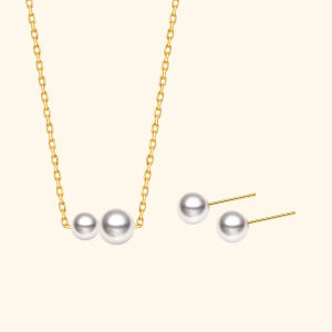 Helas | Minimalist High Luster Akoya Pearl Necklace Earrings Set 18K Gold Jewelry