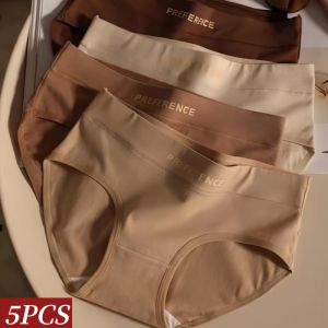 5Pcs/Set Womens Cotton Briefs Plus Size Panties Mid Waist Breathable Underwear Solid Color Lingerie M-XXL Panty