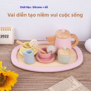 Bộ Đồ Chơi Bếp Gỗ Cho Trẻ Em Với Trái Cây Và Rau Củ Thực Tế
