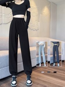 Womens High Waist Loose Fit Fleece Lined Cotton Sports Pants Autumn Winter Street Style Casual Trousers Slimming Effect