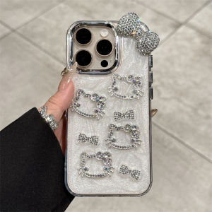 16Promax Diamond KT Cat 3D Phone Case Women Full Cover Anti-Fall Creative IP13 Unique Female Style 12 Popular Butterfly Knot