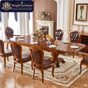 Elegant European Style Extendable Dining Table 3m Villa Large Dinner Table American Stretch Table 2.4m Carved Wooden Table for 12 People