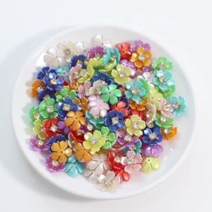 50pcs/lot Pearl Rhinestone Bauhinia Flower Acrylic Beads Flat Back Loose Bead for DIY Phone Case Jewelry Decor Accessories ﻿