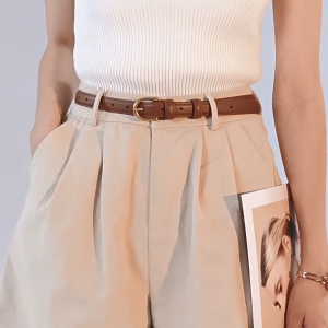 MATEYOYO Womens Belt Leather Belt Ladies Skinny Belt Womens All-Match Belt Fashion Casual Thin Belt Waist Belt with Zinc Alloy Buckle for Jeans Pants  Gold Decorations Leisure Belt