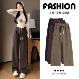 2025 New Style Womens High Waist Wide Leg Pants Casual Drapey Slimming Capri Length Trousers Autumn Season Fashion Trend