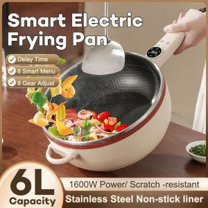 6L Electric Frying Pan Honeycomb Stainless Steel Coated 1600W 8 Gear Adjustable Smart Touch 29cm Large Capacity Multifunction Electric Cooker With Steamer Non Stick Cooker Hot Pot