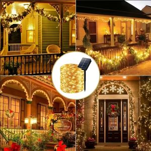 Holiday Lighting Festoon Solar Garlans LED Fairy Copper Wire Light String for Wedding Party Christmas Garden Outdoor Decoration