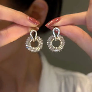 Elegant Pearl Zircon Circle Earrings Womens Fashionable Unique Design Jewelry Versatile Stylish Goddess New Arrival