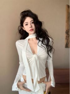 เสื้อคาร์ดิแกนถักเข้ารูปคอวีลึกสำหรับผู้หญิง BaiYaShan ดีไซน์กระชับสัดส่วน ทรงสลิมฟิต แขนยาว ปกติ ฤดูใบไม้ผลิ 2025