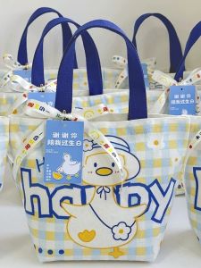 Birthday Canvas Handbag Childrens Party Favor Bag Classmates Gift Ten Years Old Girls School Bag Cartoon Print Soft Shoulder Bag