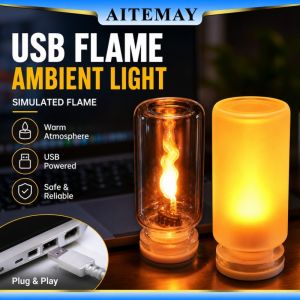 Aitemay USB năng động đèn lửa cháy-2 cái LED NẾN cho trang trí nội thất xe đèn ban đêm & Holiday Home ánh sáng tự nhiên