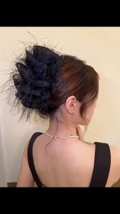F4 Jepit Rambut SUPER JUMBO 13cm dengan Cepol Pita Organza Bow Large Mesh Hair Claw HMTB005