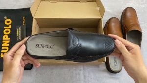 Dép sục nam da bò SUNPOLO SPO333 Đen Có size lớn