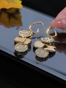 Fashionable Geometric Tassel Earrings Silver Needle French Style Metal Wind Versatile Slimming Face Drop Earrings for Women