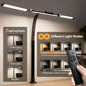 Double Head LED Clip Remote Control Desk Lamp Architect Table Lamp for Home Office Lighting 5 Color Modes and 5 Dimmable