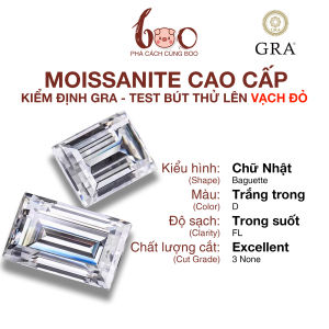 Đá Moissanite Tấm Baguette - Trắng Nước D Độ Sạch FL - Đá Đính Trang Sức Cao Cấp