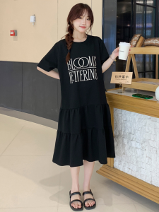 Summer Comfortable Pure Cotton Short Sleeve T-Shirt Dress Womens Casual Loose A-Line Midi Dress Slimming Effect