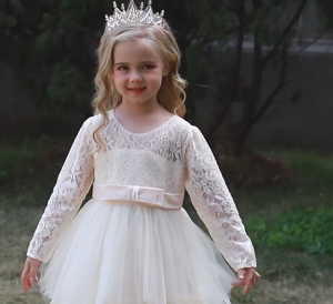 White Pink Champagne Lace Long Sleeve Bridesmaid Dress For Girls Kids Princess Evening Children Girl Wedding Party Costume Clothes First Communion Cake Dress for 5 6 7 8 9 10 11 12 13 Years Old