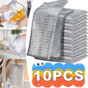 1/5/10pcs Magic Dishcloth Silver Wire Metal Kitchen Scourer Dish Pot Washing DoubleLayer Steel Finish Tablets for the Dishwasher