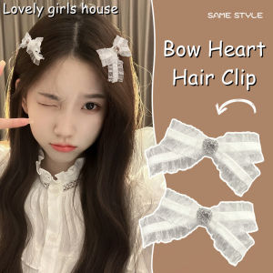 [Lovely Girls' House] โบว์พลอยเทียมหัวใจสีชมพูสำหรับผู้หญิงกิ๊ฟติดผมหน้าผากกิ๊บปากเป็ดอุปกรณ์เสริม