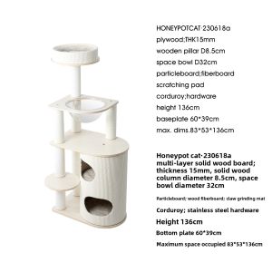 Honeypot Cat | Multifunction Cat Tree Shelter Scratch Post Imported Birch Solid Wood