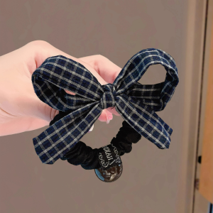Korean Blue Plaid Butterfly Knot Hair Ties Womens New 2025 Durable Elastic Hair Bands for Bun High Quality Hair Accessories