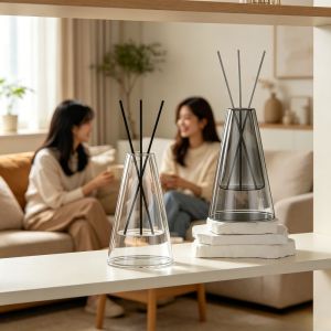 Double‑Layer Conical Glass Reed Diffuser Bottle Empty Aromatherapy Vase Modern Fragrance Container for Bedroom Living Room Decor