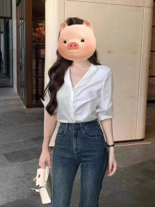 French Style White Long Sleeve Shirt Womens Spring Autumn Casual Loose Career Commuter Top Small Size Straight Tube Type