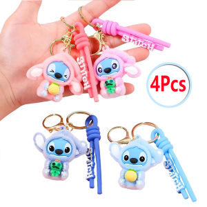 1pc/4pcs Stitch Flocked Figure Keychain-Ultra Soft Lilo & Stitch Figure Cute Fuzzy Anime Charm for Bags & Backpacks(Collectible