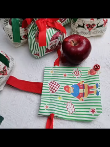 Christmas Gift Bag with Drawstring Kids Party Christmas Eve Apple Canvas Bag Candy Bag Packaging Santa Claus Gift Pouch