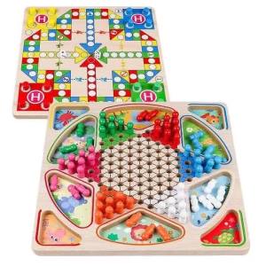 Bộ Cờ Vua Mini Bằng Gỗ Hai Mặt 2 Trong 1 - Cờ Caro & Cờ Cá Ngựa Trung Quốc Cờ Ludo Đồ Chơi Gia Đình Cho Trẻ Em