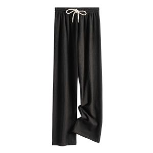 Flexible Drawstring Elastic Waist Straight Leg Pants Multi Color Options High Waist Long Trousers Casual Fashion Womens Clothing