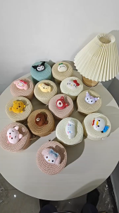 Belfoyer  เด็กรอบฟางถักกระเป๋ากระเป๋าสะพาย Kulomi น่ารักกระเป๋าสตางค์ลายการ์ตูนศูนย์