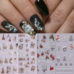 Bộ 4 Miếng Dán Trang Trí Móng Tay Hoạt Hình Nổi Dành Cho Giáng Sinh & Năm Mới Dễ Dán Tự Làm Trang Trí Móng Quà Tặng Trang Điểm Dự Tiệc