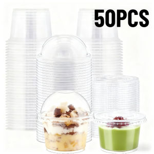 50PCS Disposable Pudding Plastic Cups Salad Cups With Lid Birthday Party Milk Tea Juice Ice Cream Fruit Beverage Containers
