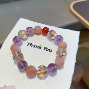 สร้อยข้อมือคริสตัลธรรมชาติแฟชั่นผู้หญิงใหม่ฟอยล์สีทองป๊อป Duobao สร้อยข้อมือธรรมชาติ Amethyst ทองคำเปลวป๊อปกำไลการออกแบบดั้งเดิมสร้อยข้อมือคริสตัลธรรมชาติ