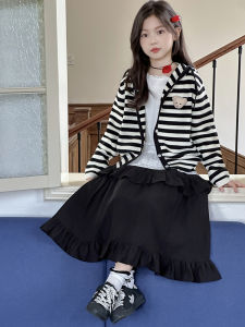 MPW | Girls Knitted Hat Sweatshirt Striped Korean Style Mid-Size Childrens Fashionable Autumn Clothes Breathable Lightweight Loose Fit