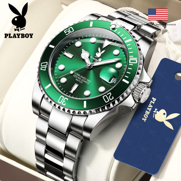 PLAYBOY プレイボーイ 涼しげ アナログメタル ブレスウォッチ PLAYBOY watch for men original waterproof fashion rotating bezel