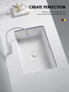 Under-Mount Square Ceramic Wash Basin Flat Bottom Large Capacity Single Bowl Home Use Embedded Bathroom Furniture