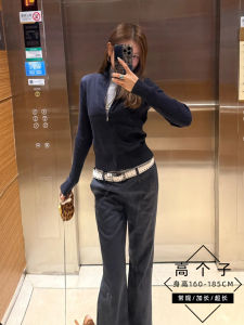 กางเกงขายาวทรงขาบานเอวต่ำสีดำ ทรงสลิมฟิต สำหรับผู้หญิง ทรงหลวม ฤดูใบไม้ร่วง/ฤดูหนาว กางเกงขายาวทรงขาบานสไตล์เกาหลี