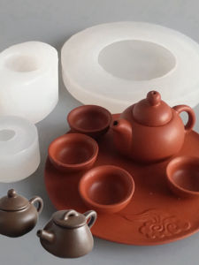 มินิ สีม่วง หม้อชาดินเผาถ้วยจาน สีช็อกโกแลต เค้กตกแต่งน้ำตาลเบเกอรี่แม่พิมพ์ซิลิโคนเทียนเครื่องมือทำอาหาร