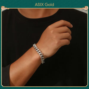ASIX GOLD กำไลข้อมือฮิปฮอปโคโคโค้ผู้ชายสไตล์คลาสสิกแฟชั่นเกาหลีสร้อยข้อมือเหล็กไทเทเนียม