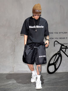 Loose Oversize Mens T-Shirt Short Sleeve Shoulder Sleeve T-Shirt Casual Breathable Sweat Absorbent Cotton Printed Tee