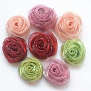 5pcs Bling Rhinestone Flower Appliques Chiffon Floral Applique Patch for DIY Clothing Hat Hair Accessories & Crafts Supplies