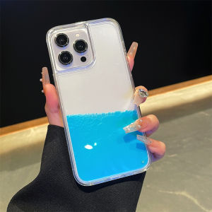 Apple 17 Ocean Ice Blue Liquid Sandflowing Phone Case Suitable for iPhone 16 15 pro 14 13 12 11 8P Hard Shell Simple Transparent