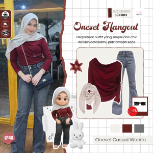INFINITY-Outfit One Set |KacamataBella Square CreamApril Top MaroonCutbray Denim|One Set Vest Korean Style -LP48