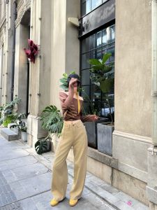 Khaki Wide Leg Straight Cut Pants Womens High Waist Loose Slimming Drapey Floor-Length Trousers Autumn New Style Tristine