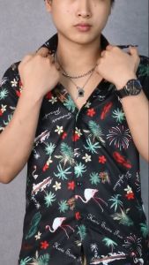 Áo sơ mi đi biển  họa tiết GZGO vải lụa mềm mặc thoải mái không nhăn rất mát A3D39